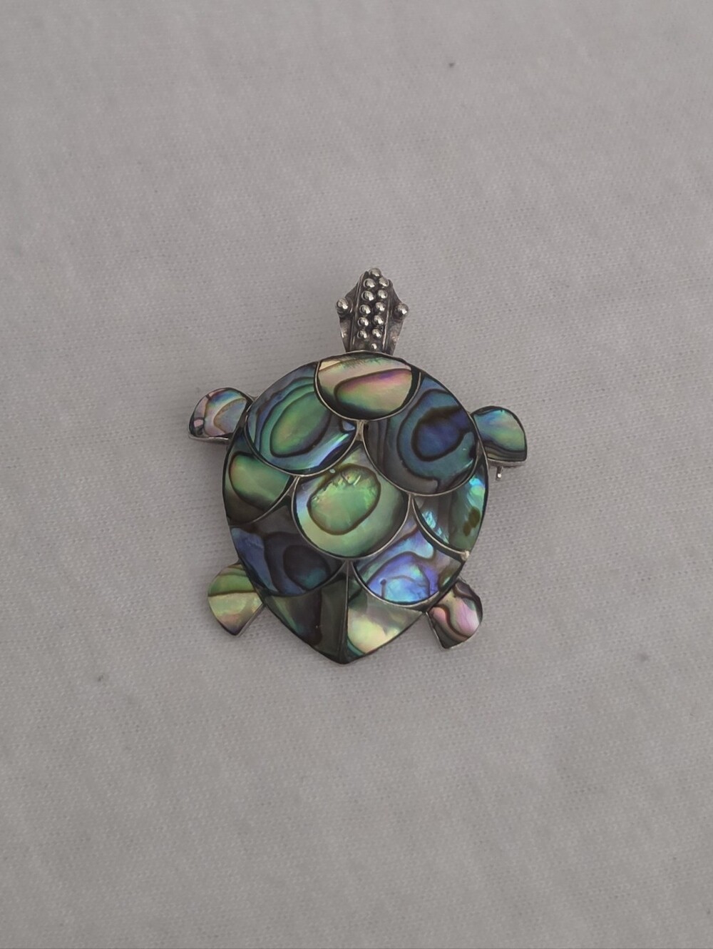 Abalone Shell Turtle 925 Silver Brooch/Pendant - Iridescent Green Blue